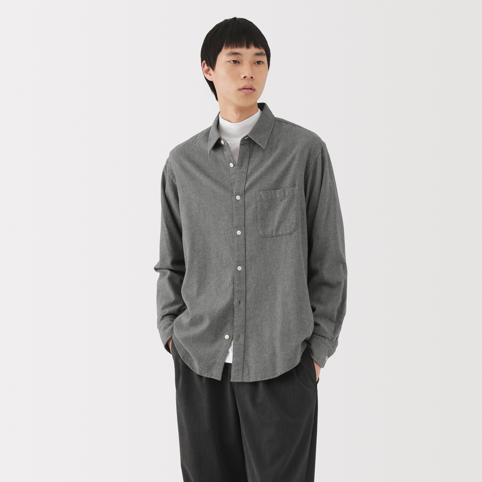 紳士　両面起毛フランネル長袖シャツ（再生コットン）