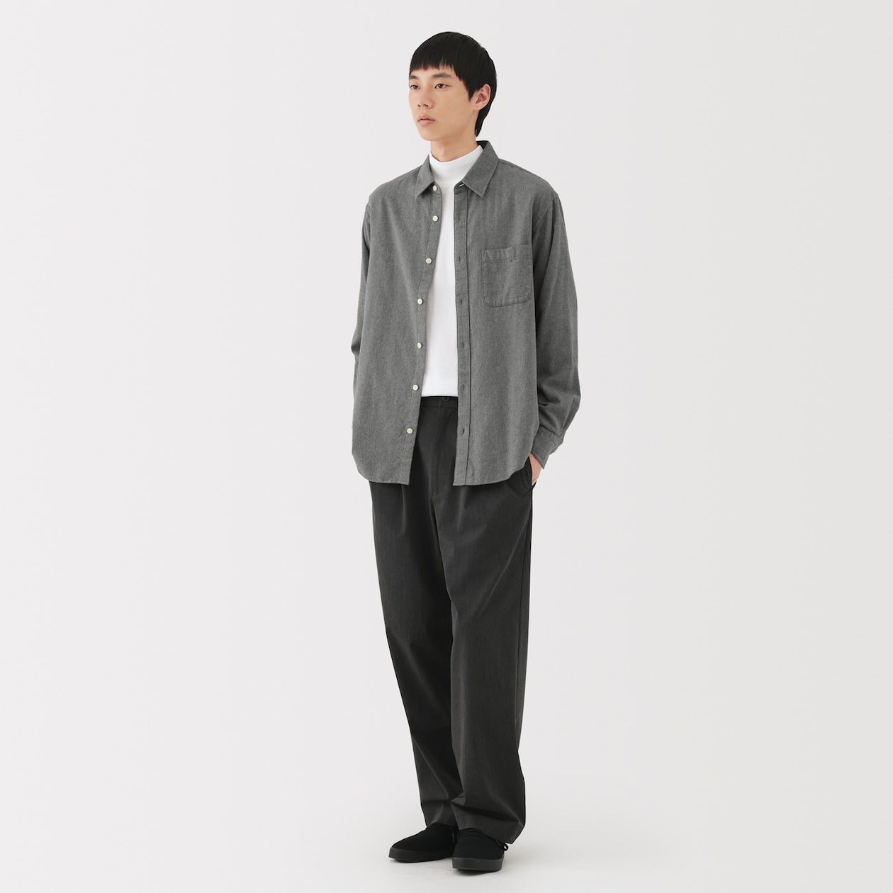 紳士　両面起毛フランネル長袖シャツ（再生コットン）