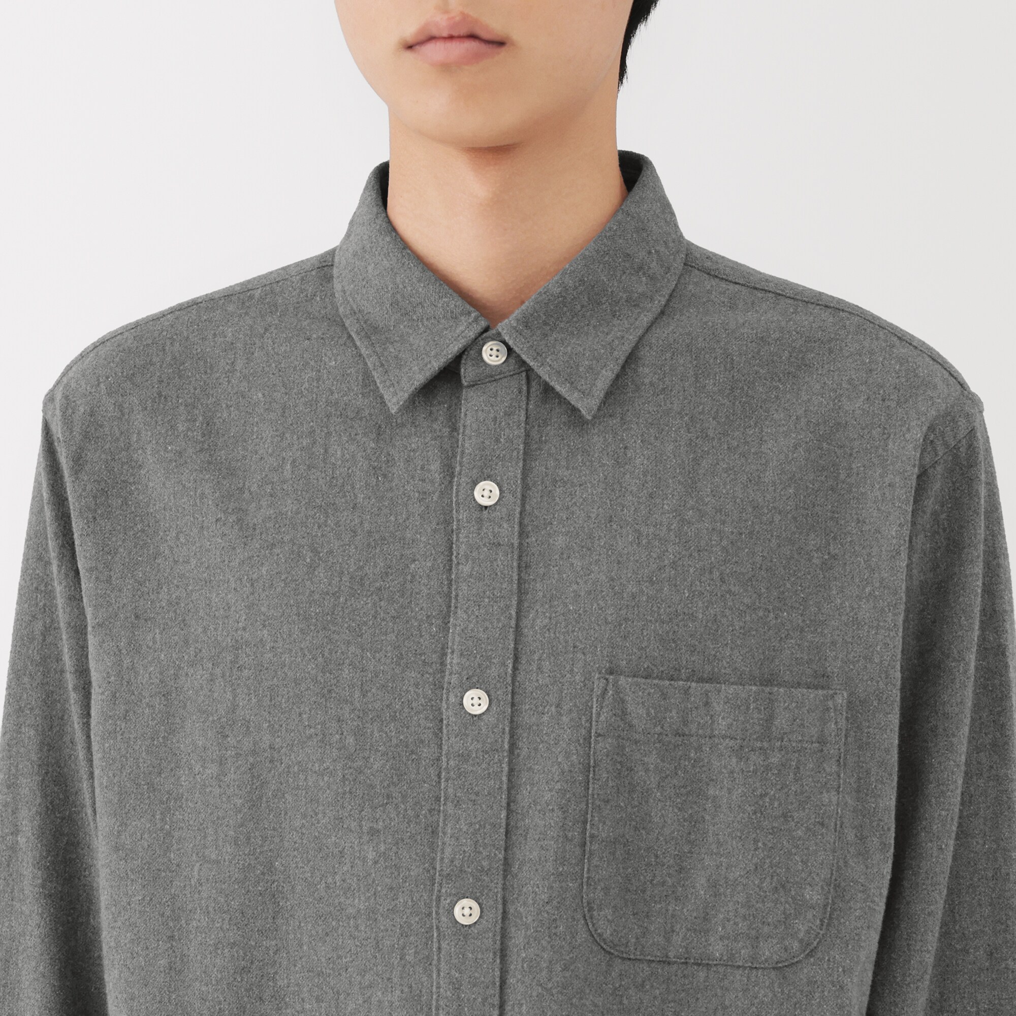 紳士　両面起毛フランネル長袖シャツ（再生コットン）