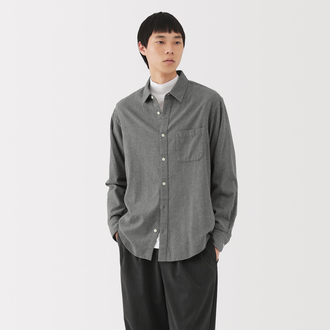 紳士　両面起毛フランネル長袖シャツ（再生コットン）