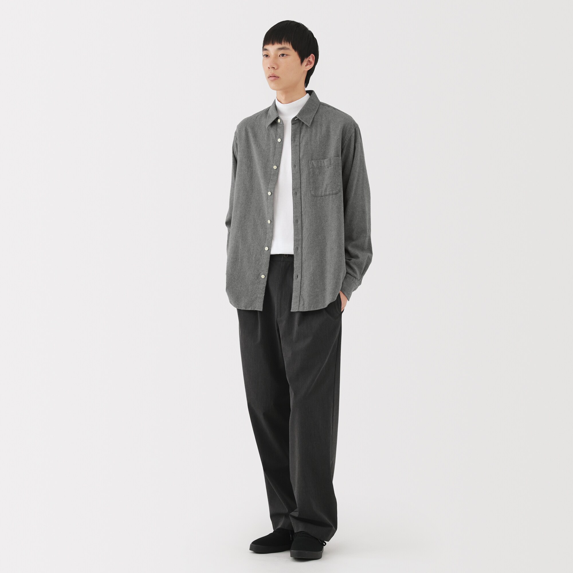 紳士　両面起毛フランネル長袖シャツ（再生コットン）