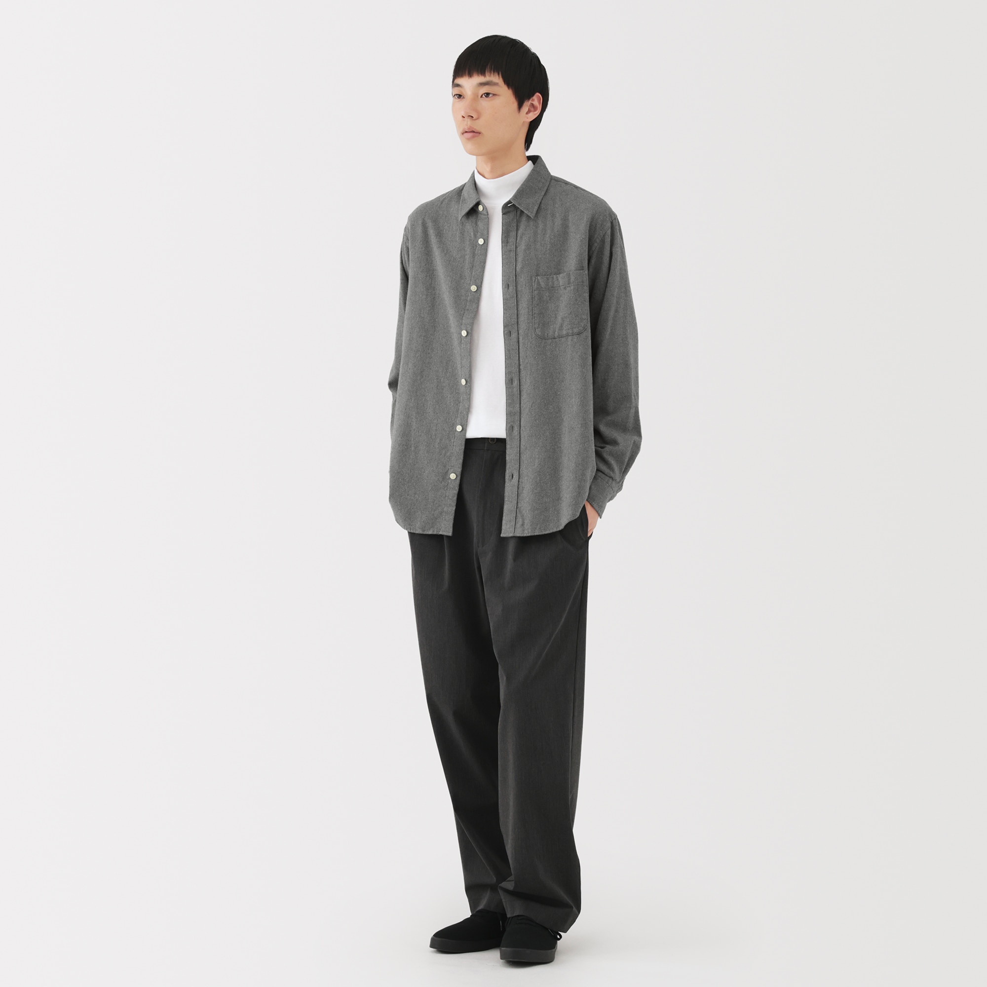 紳士　両面起毛フランネル長袖シャツ（再生コットン）