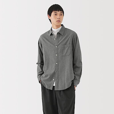 【９月上旬発売予定】紳士　両面起毛フランネル長袖シャツ（再生コットン）