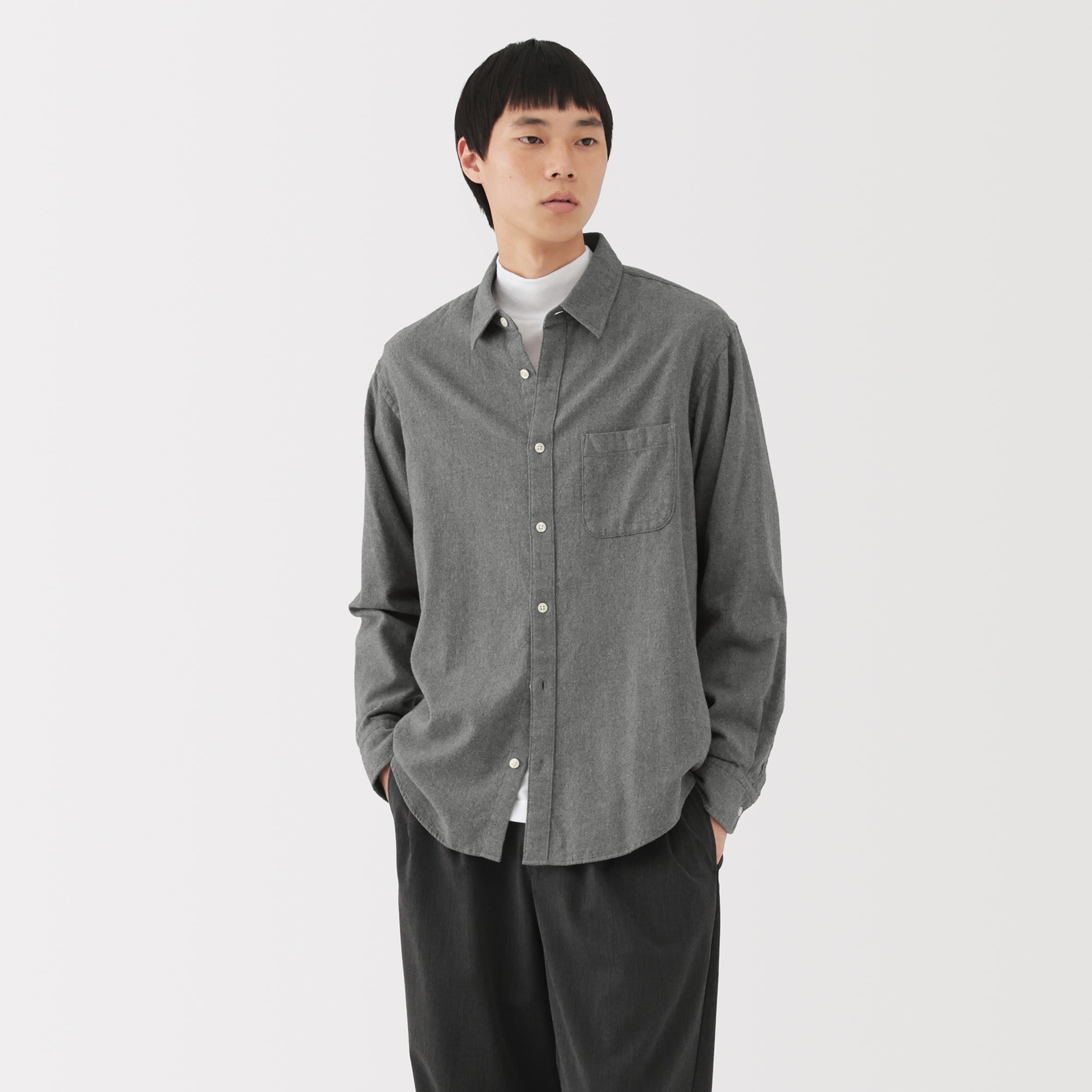 紳士　両面起毛フランネル長袖シャツ（再生コットン）