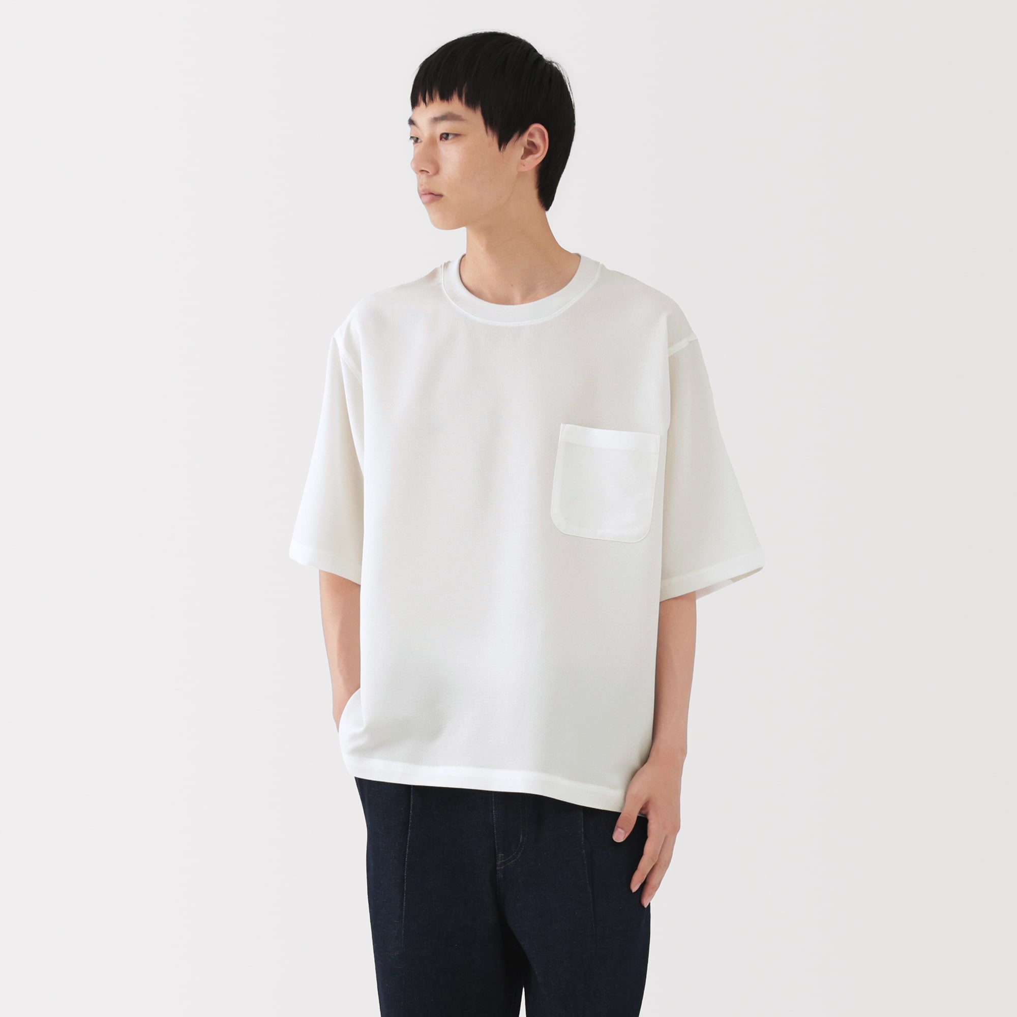 紳士 風を通す ストレッチ 五分袖布帛Tシャツ | 無印良品