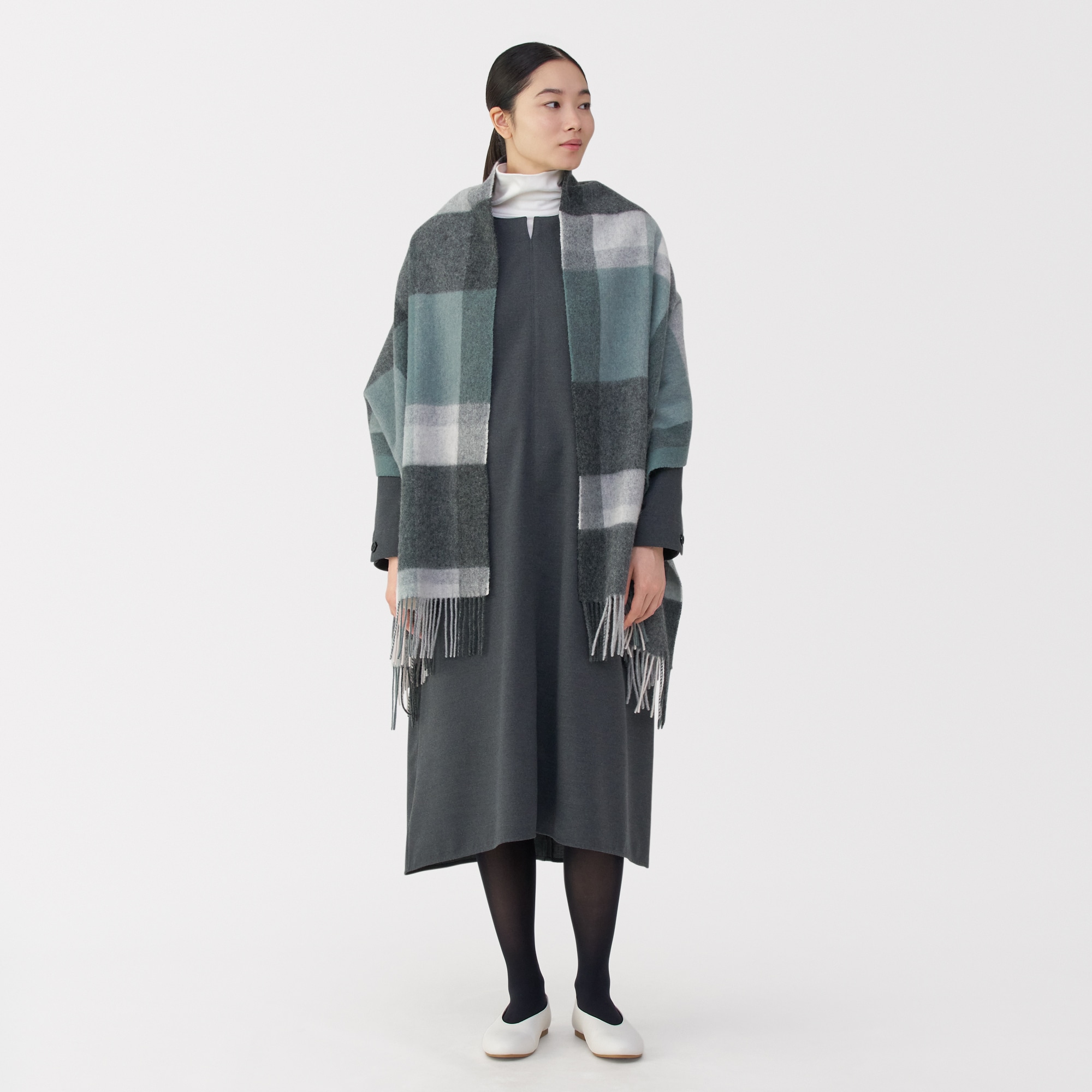 ふっくらウール　大判ストール（チェック）