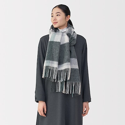 ふっくらウール　大判ストール（チェック）