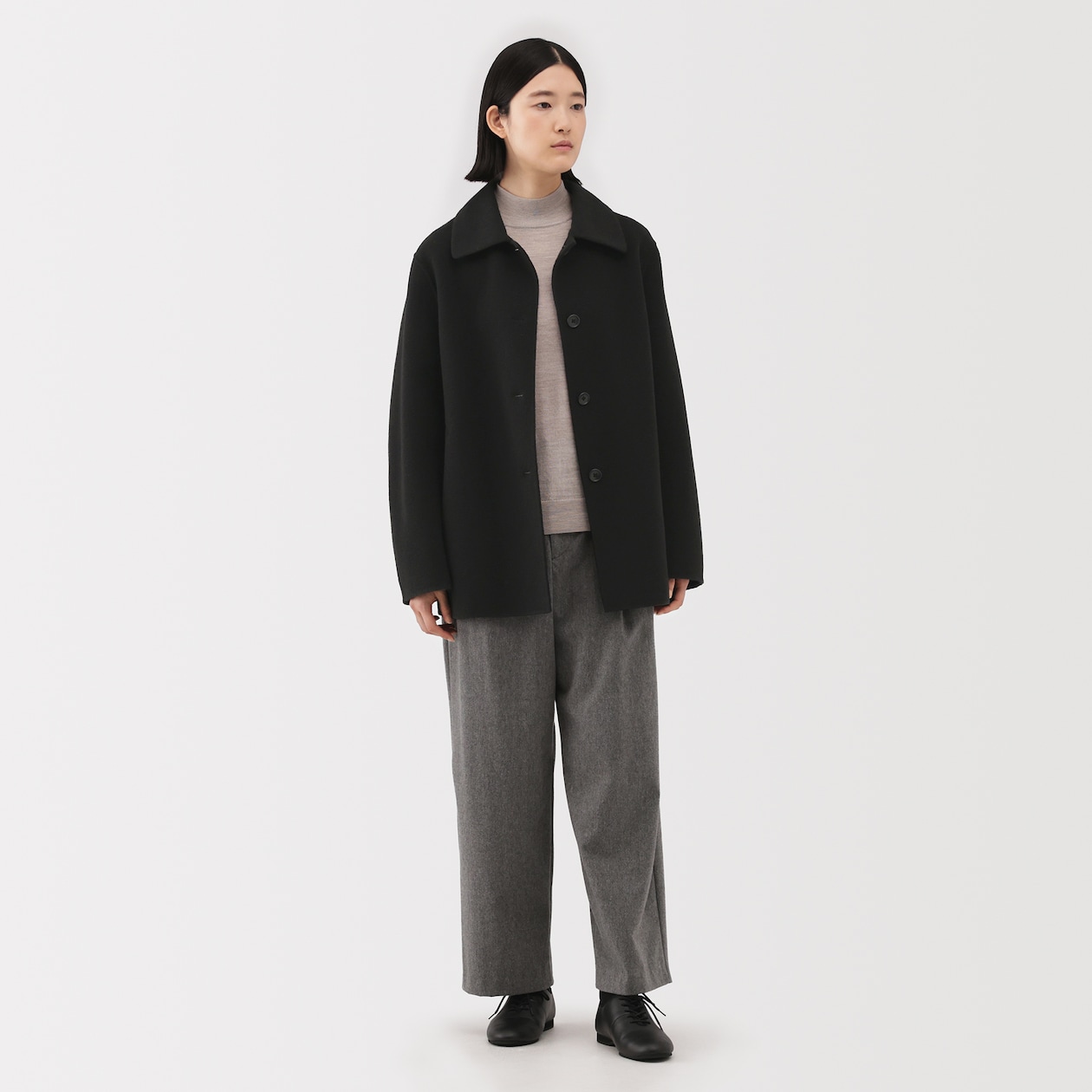 婦人　ウール混　ダブルフェイスショートコート
