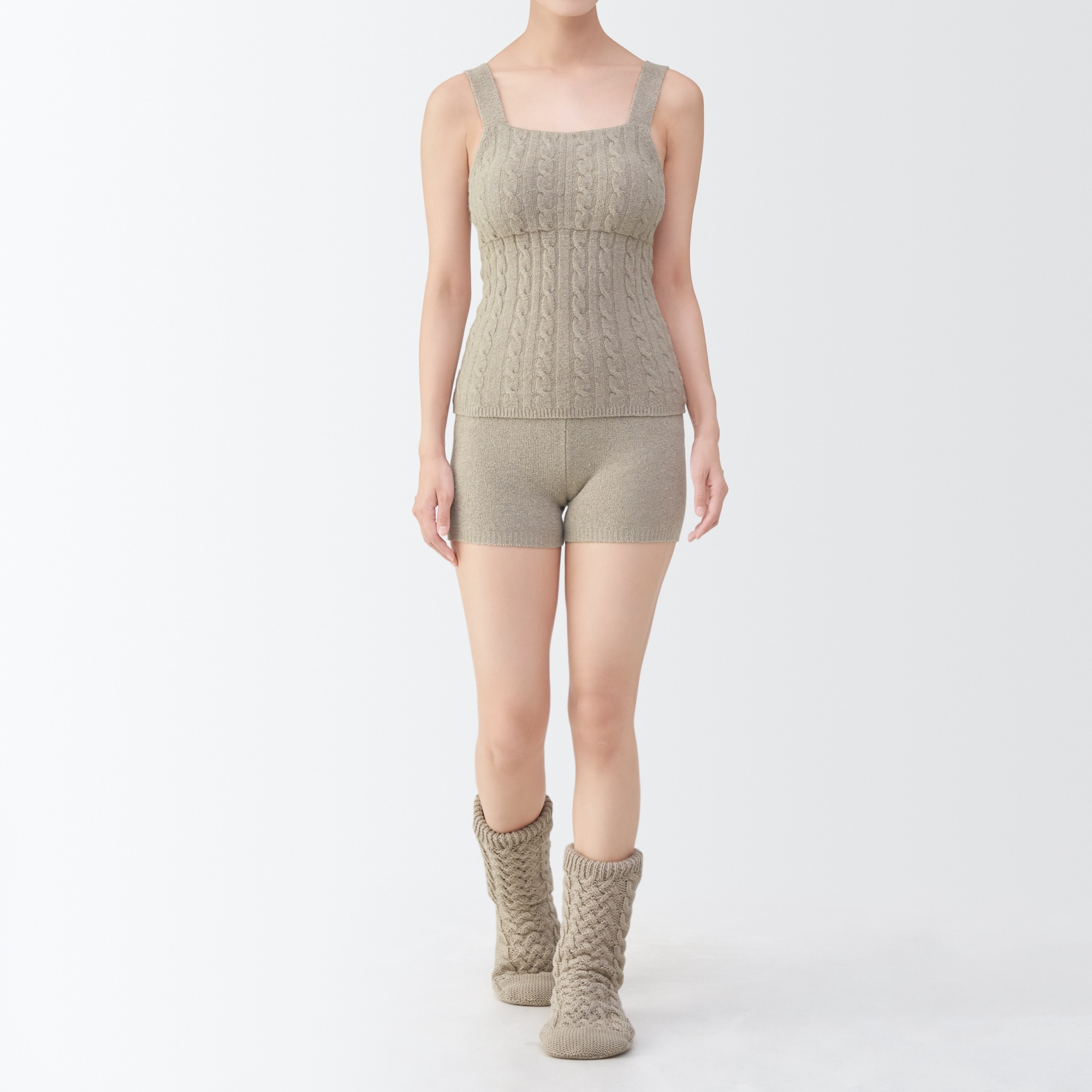 婦人　コットン混もこもこニットオーバーパンツ