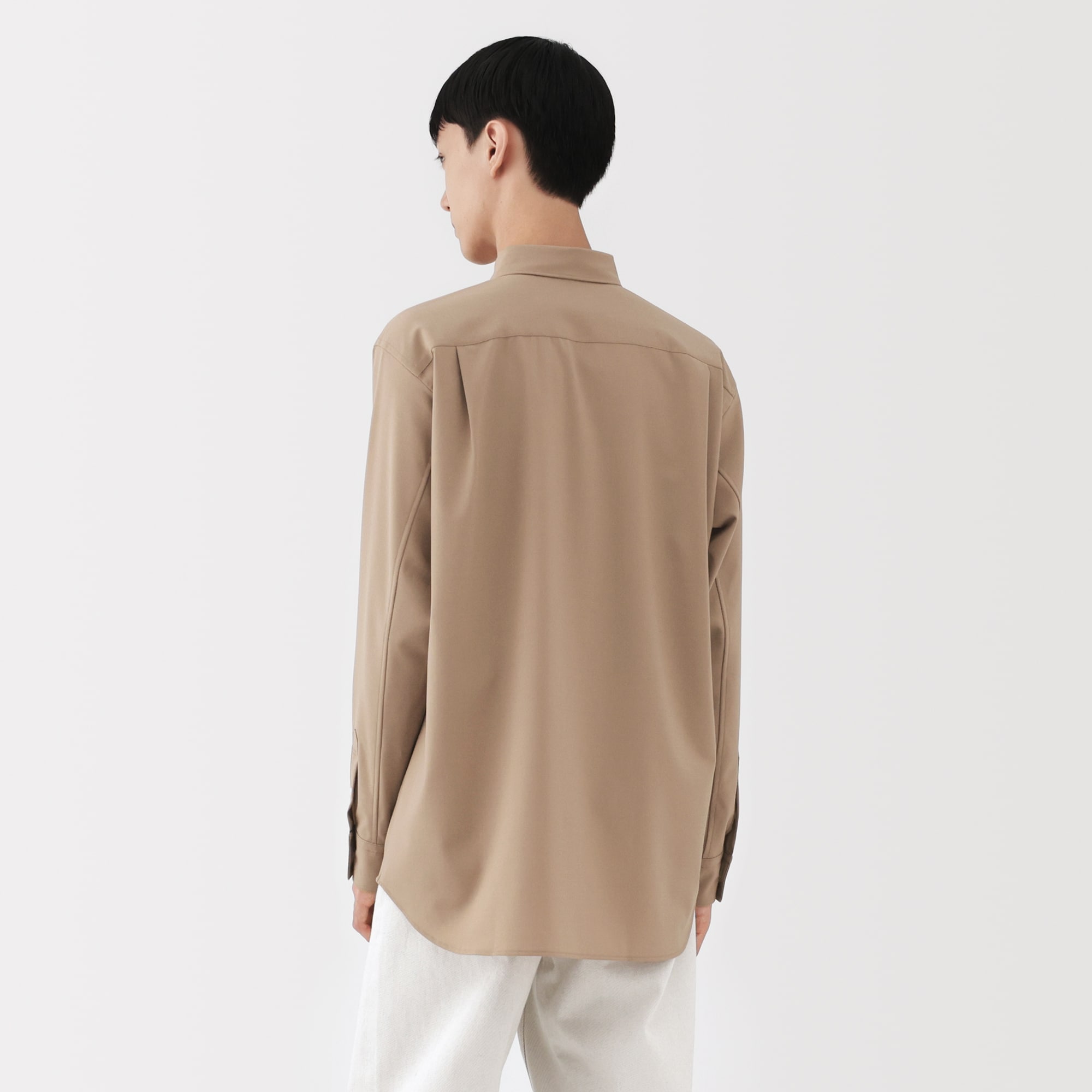 仏)Lブラック 、ベージュ　ウール混レギュラーカラーシャツ 紳士 ウール混レギュラーカラーシャツ | 無印良品