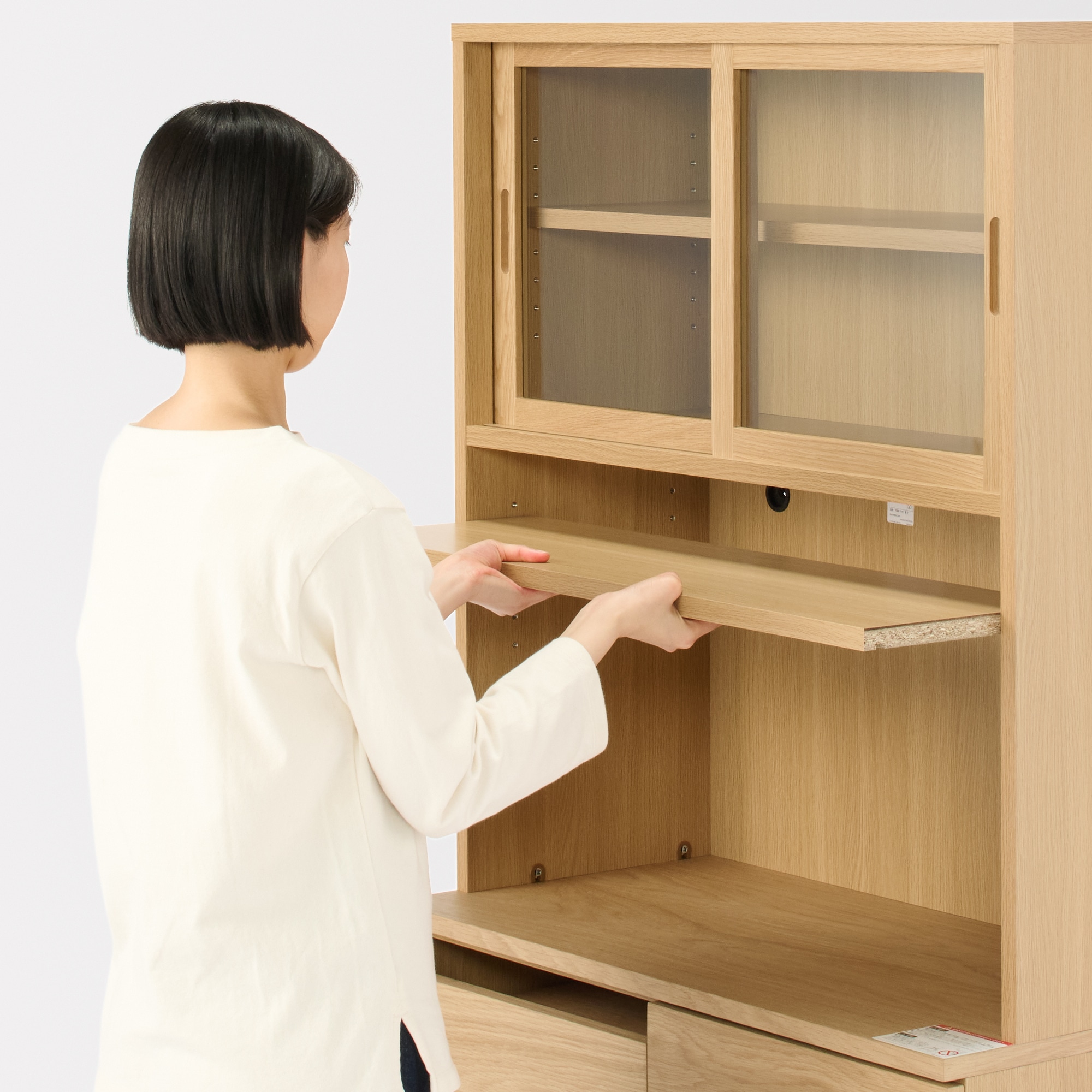 木製カップボード　幅８８ｃｍ　オーク材突板