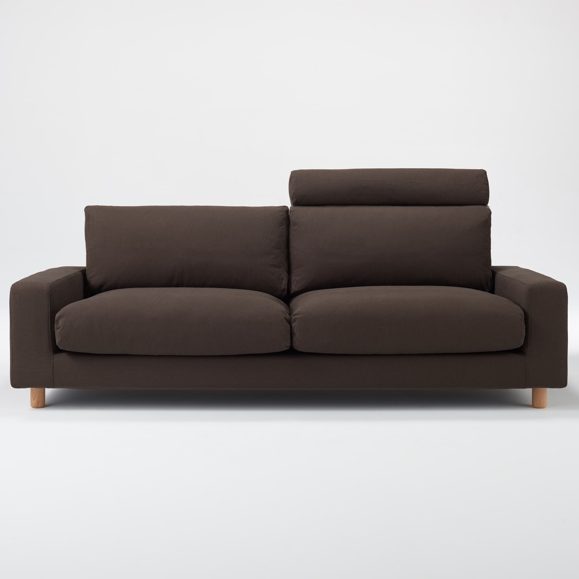 綿平織ソファ本体ヘッドレスト３シーター用カバー／ダークブラウン