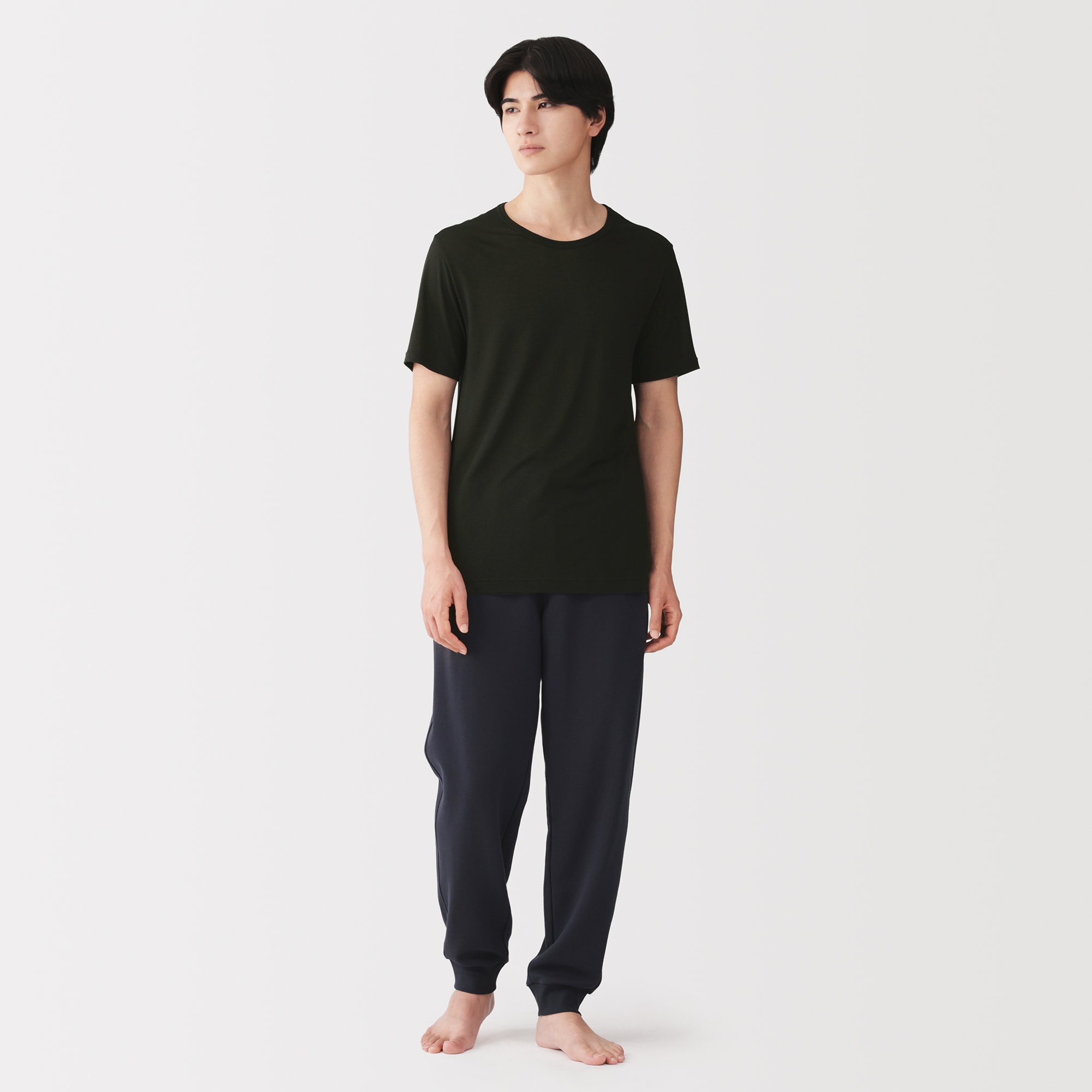 紳士　脇に縫い目のない　なめらか　クルーネック半袖Ｔシャツ