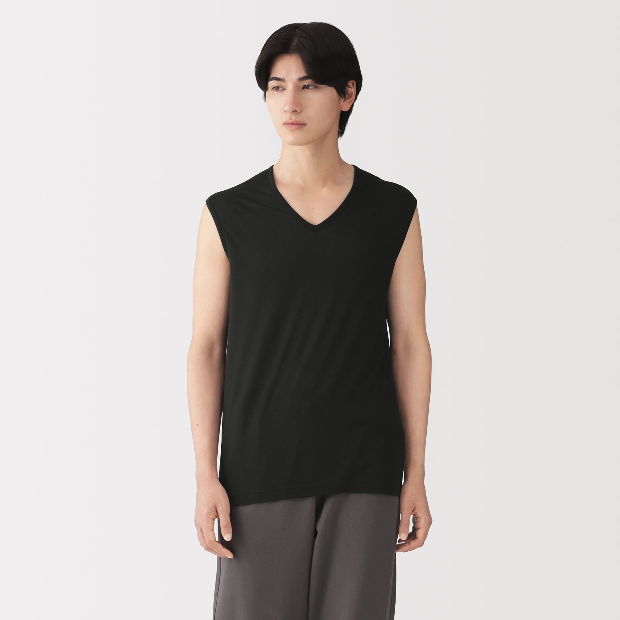 紳士 脇に縫い目のない なめらか ノースリーブTシャツ | 無印良品