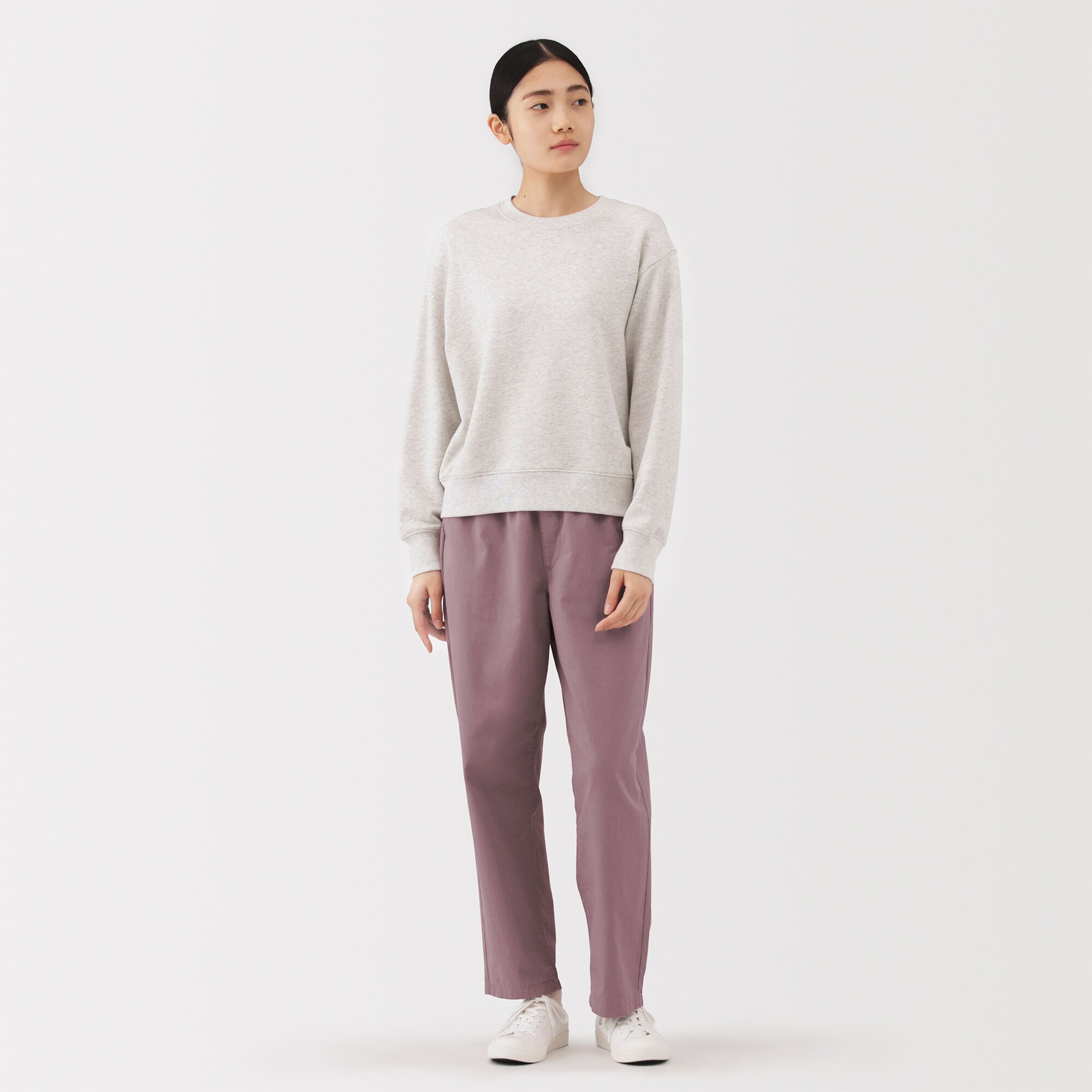 婦人　洗いざらし　コットンイージーテーパードパンツ