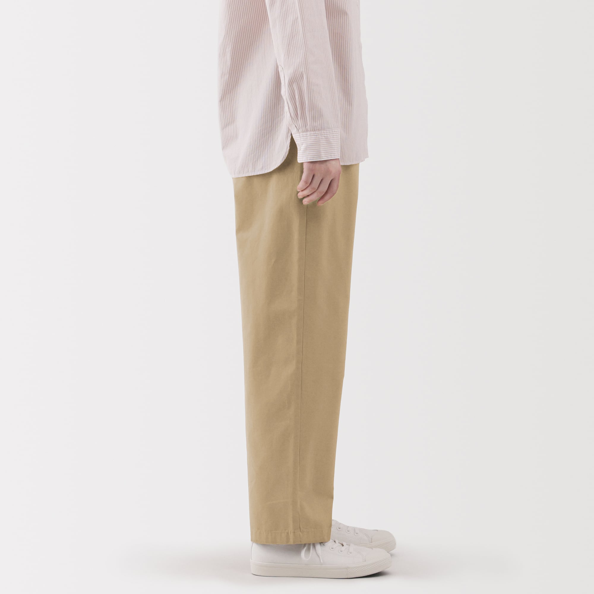 婦人　洗いざらし　コットンイージーテーパードパンツ