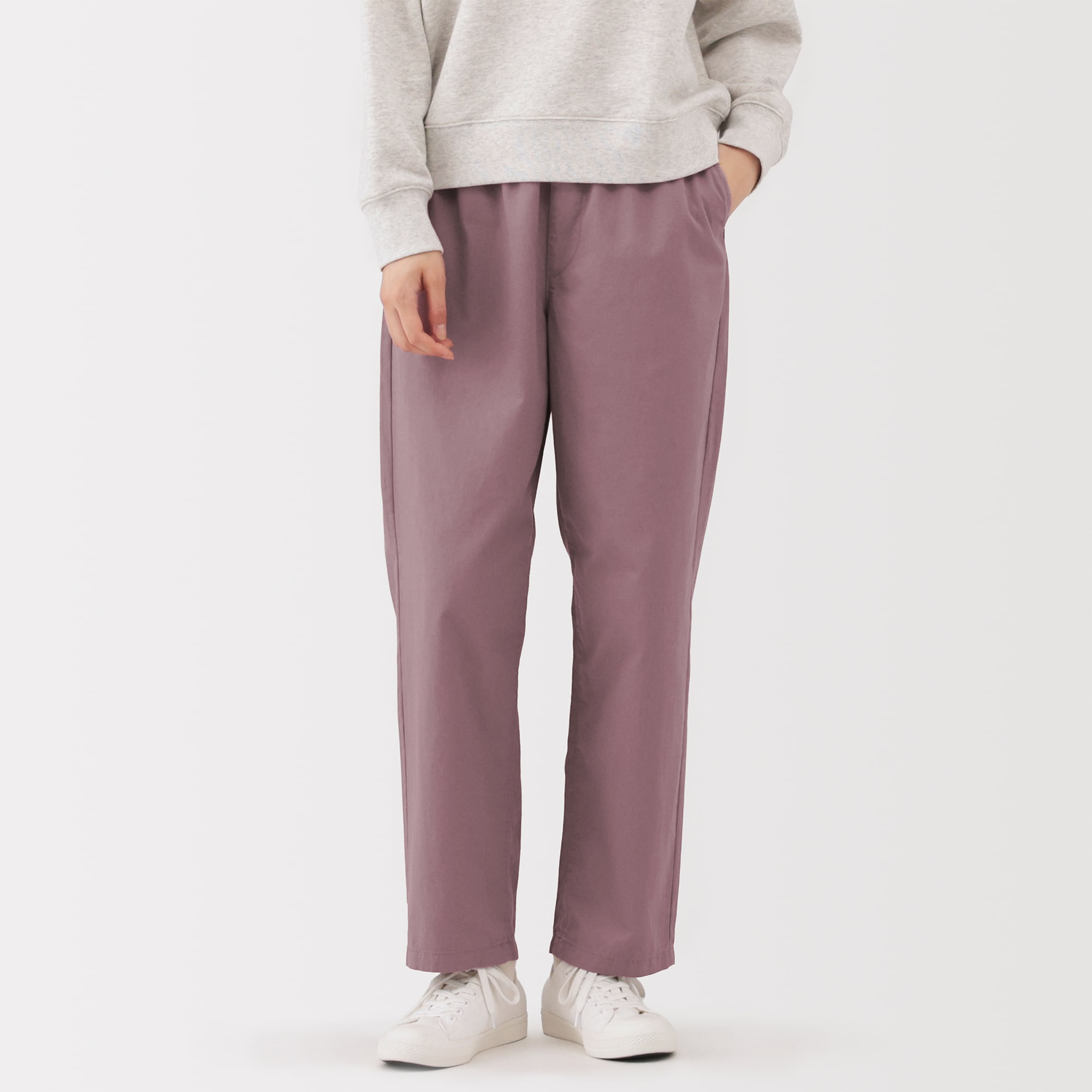 婦人　洗いざらし　コットンイージーテーパードパンツ