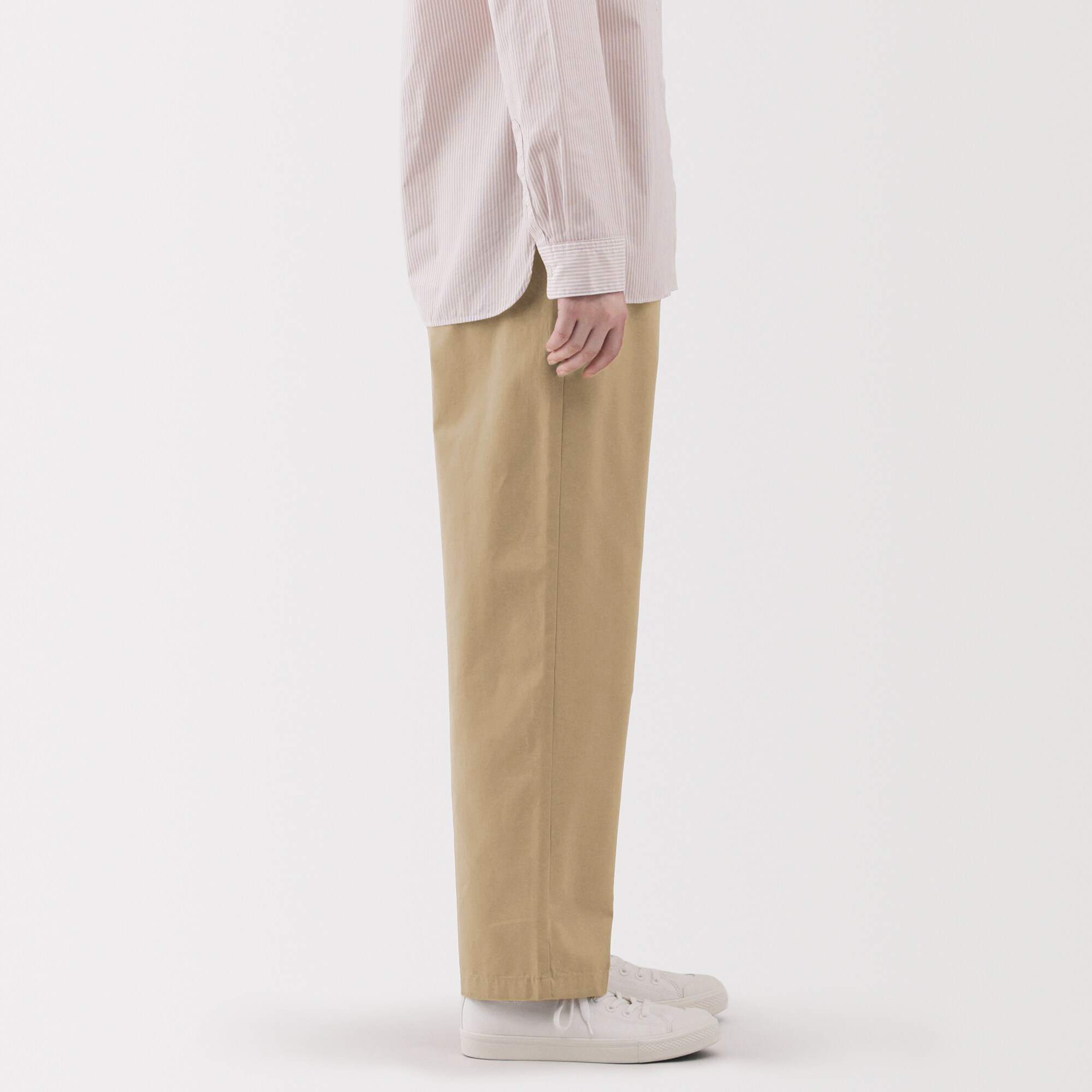 婦人　洗いざらし　コットンイージーテーパードパンツ