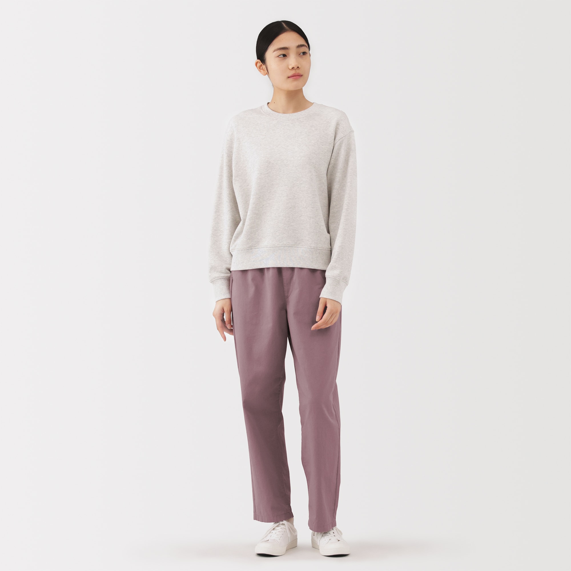 婦人　洗いざらし　コットンイージーテーパードパンツ