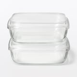 蓋をしたままレンジで使える　耐熱ガラス容器　正方形／小