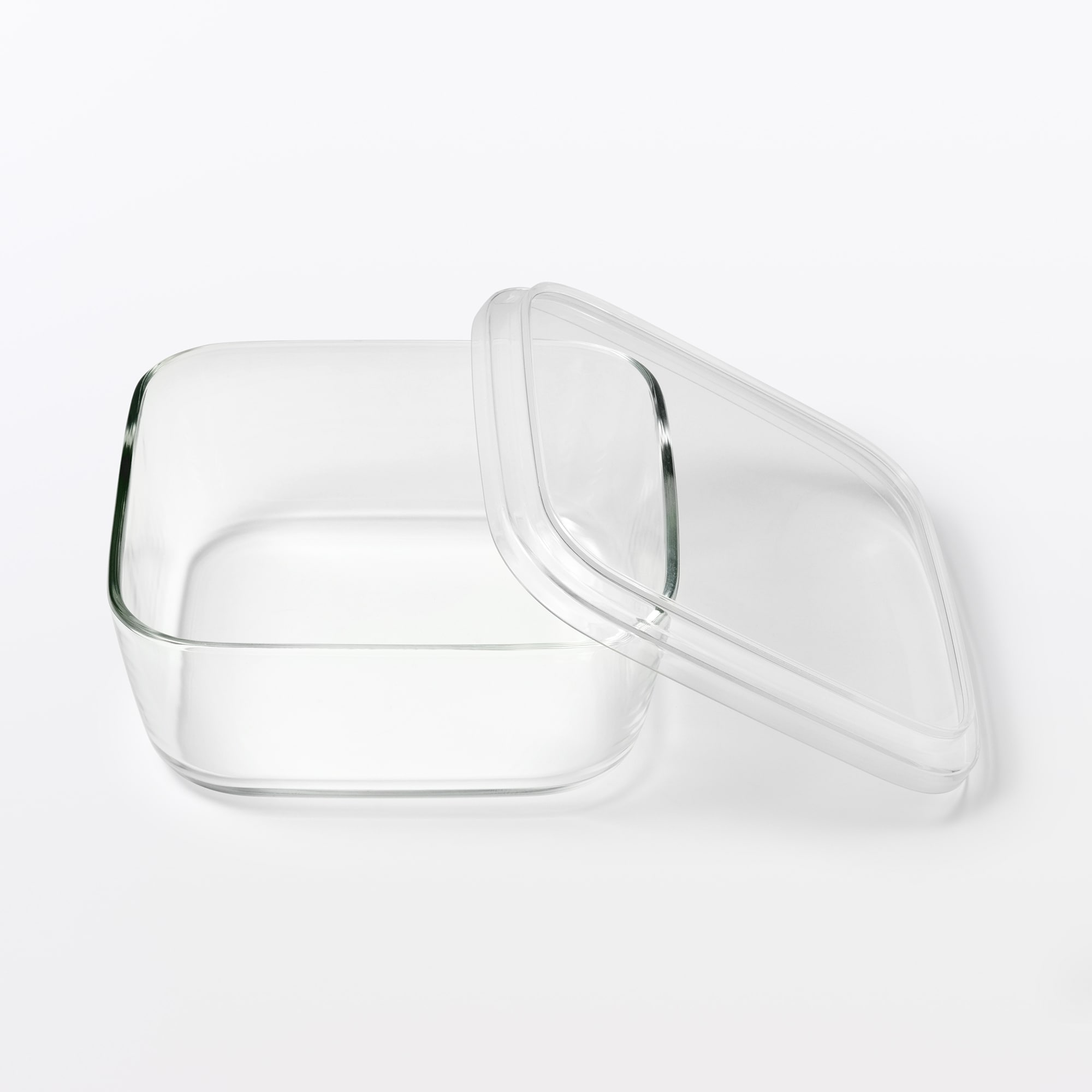 蓋をしたままレンジで使える　耐熱ガラス容器　正方形／大