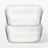 蓋をしたままレンジで使える　耐熱ガラス容器　正方形／大