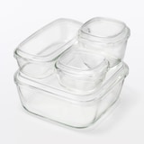 蓋をしたままレンジで使える　耐熱ガラス容器　正方形／大