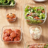 蓋をしたままレンジで使える　耐熱ガラス容器　正方形／大