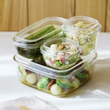 蓋をしたままレンジで使える　耐熱ガラス容器　正方形／大