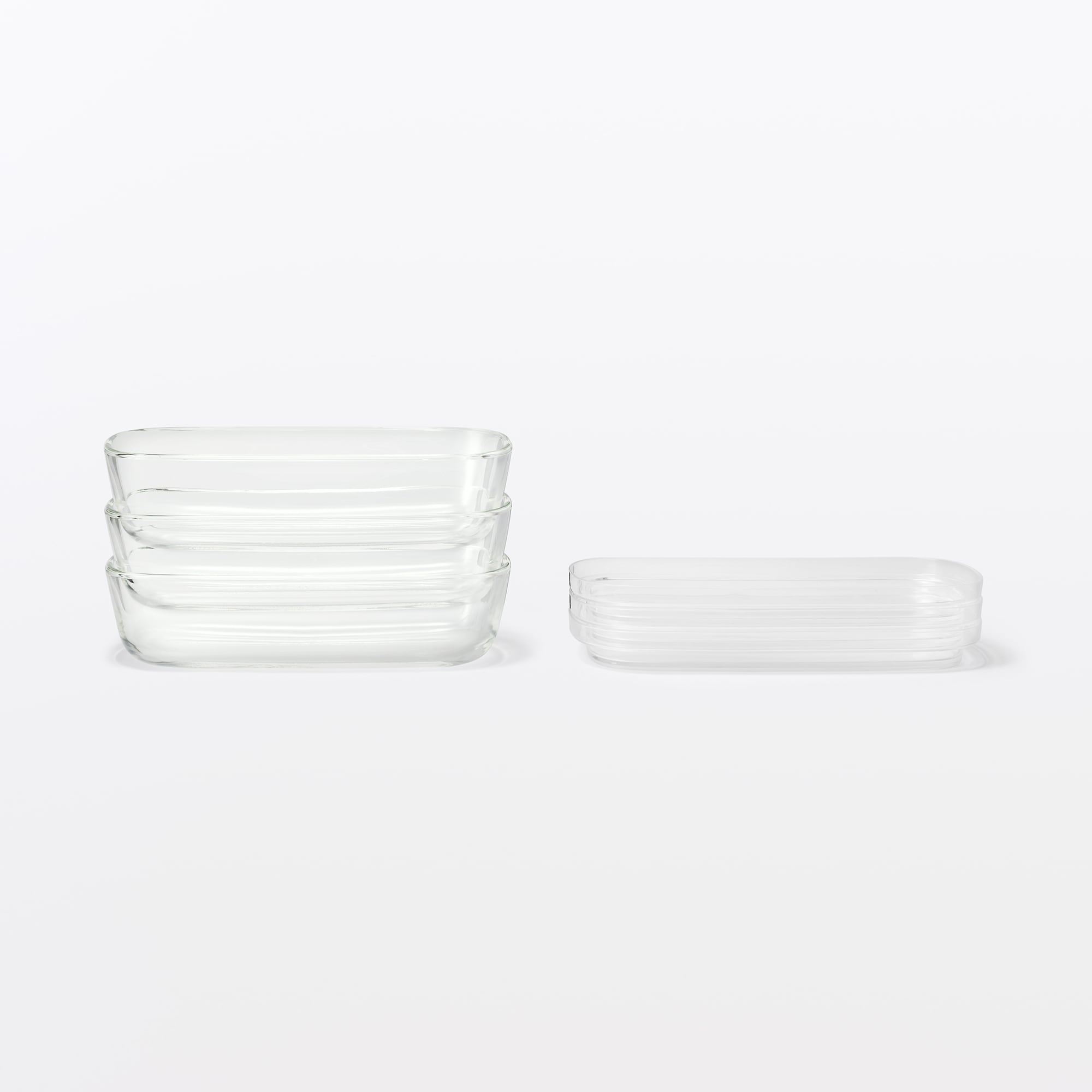 蓋をしたままレンジで使える　耐熱ガラス容器　長方形／小