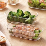 蓋をしたままレンジで使える　耐熱ガラス容器　長方形／小