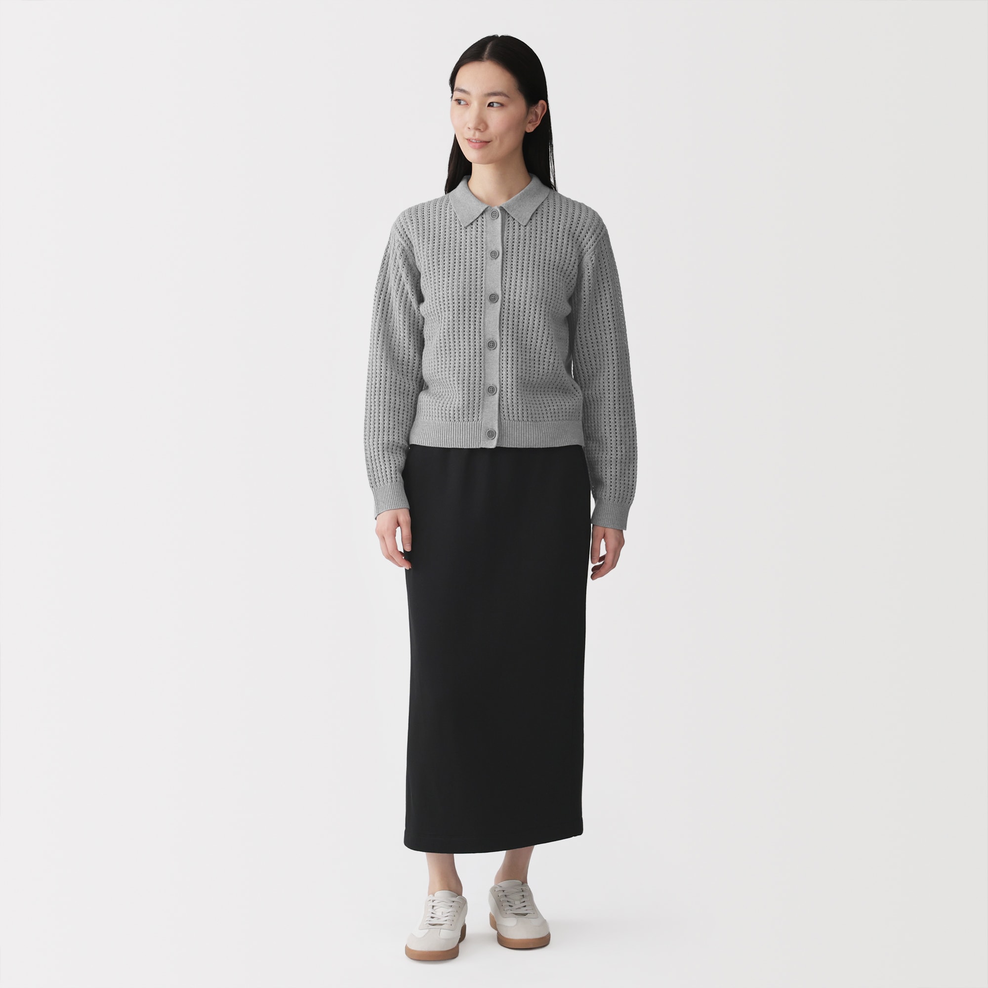 婦人　洗えるメッシュポロカーディガン
