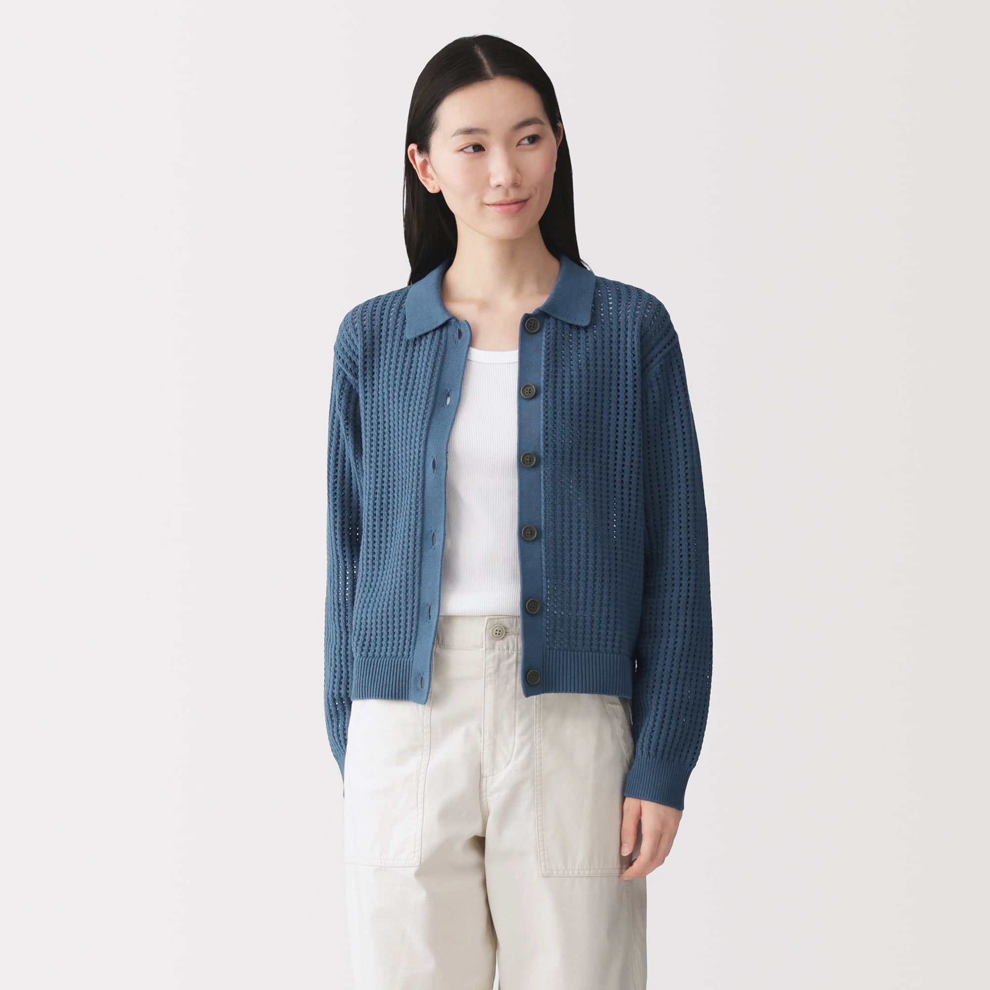 婦人　洗えるメッシュポロカーディガン