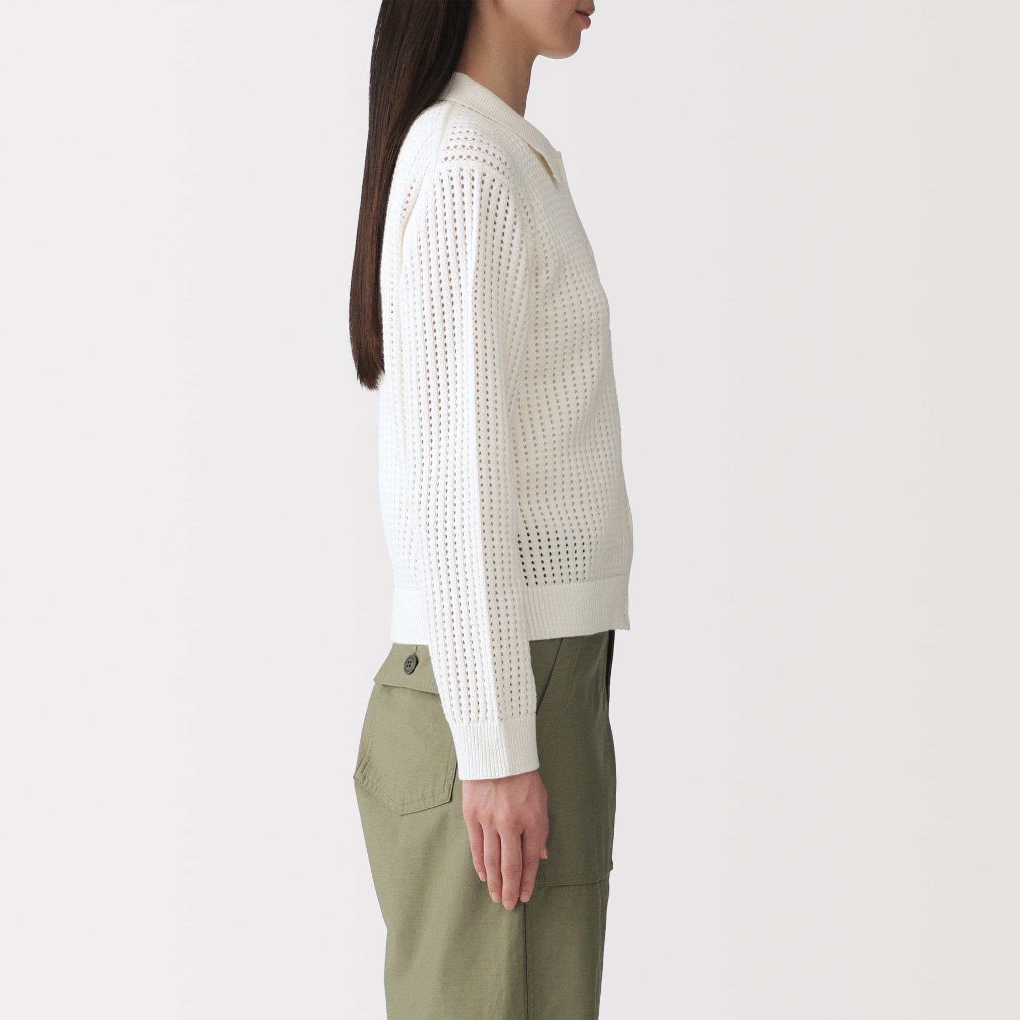 婦人　洗えるメッシュポロカーディガン