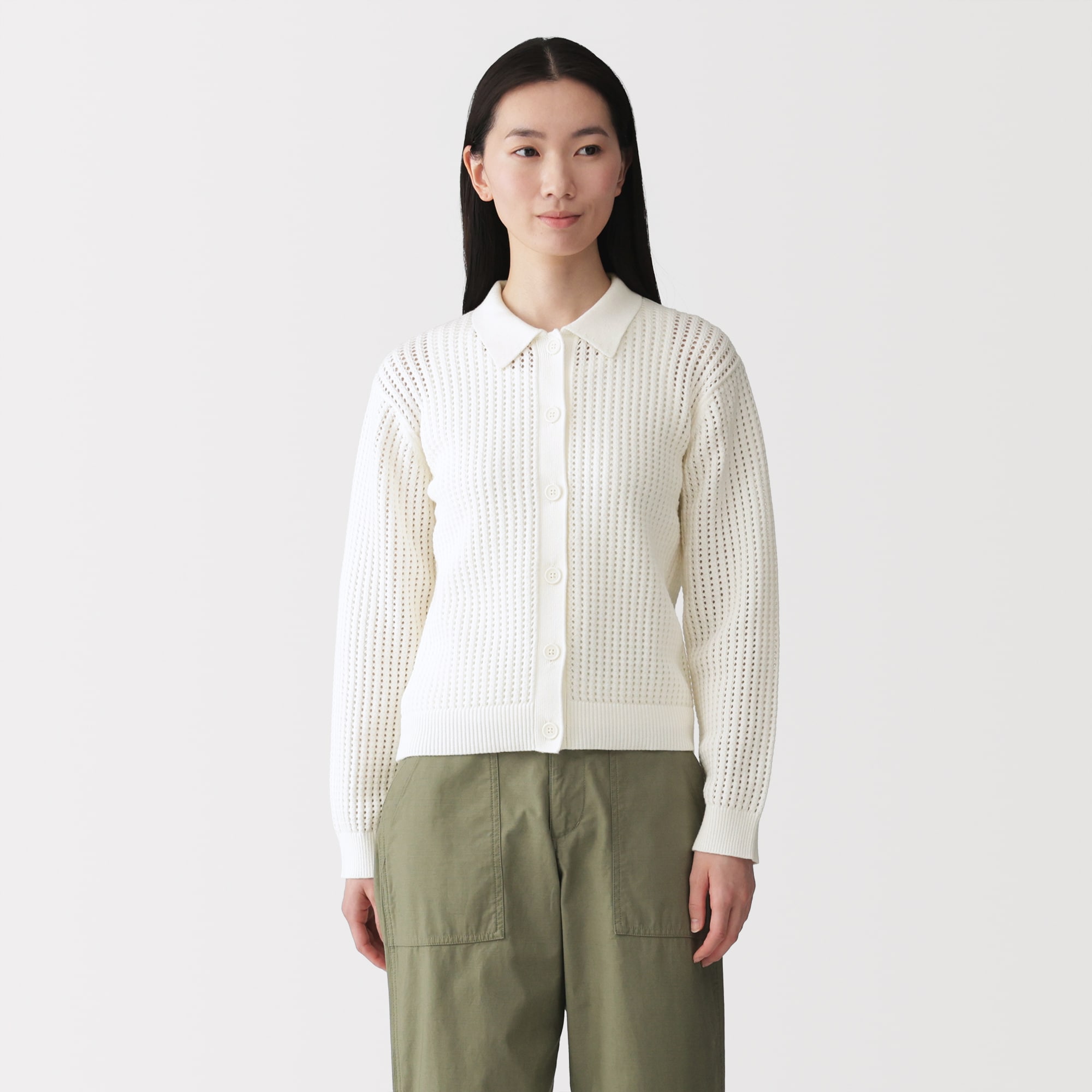 婦人　洗えるメッシュポロカーディガン