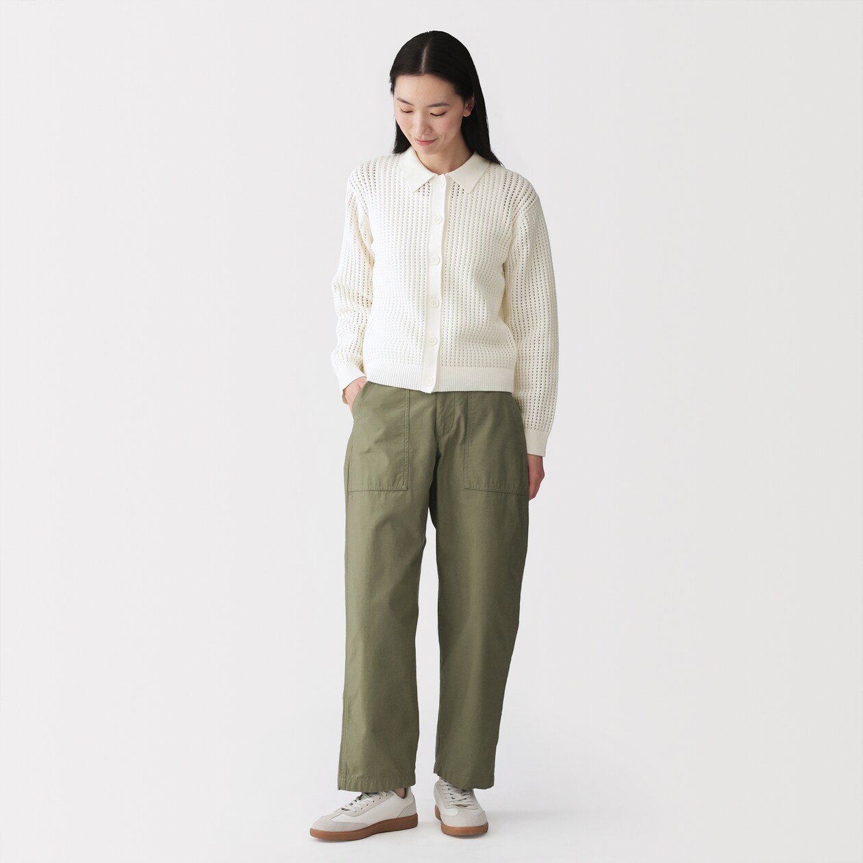 婦人　洗えるメッシュポロカーディガン