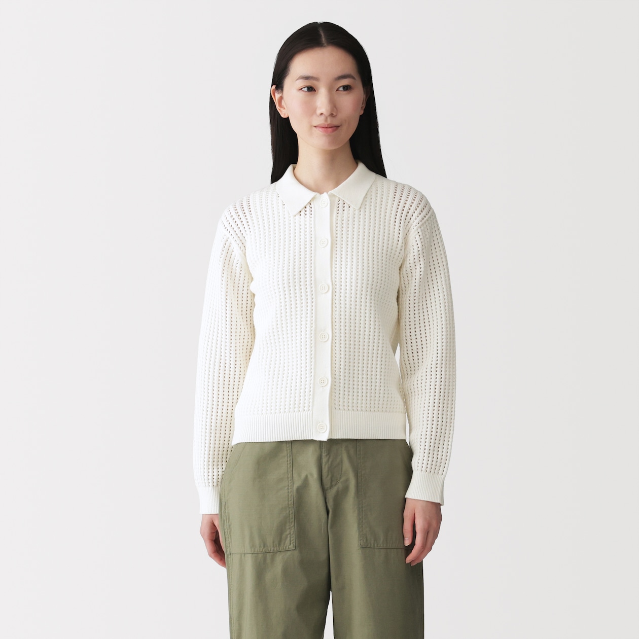 婦人　洗えるメッシュポロカーディガン