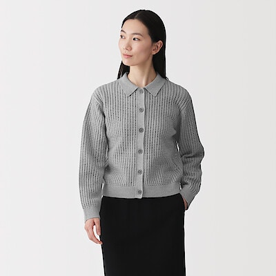 婦人　洗えるメッシュポロカーディガン