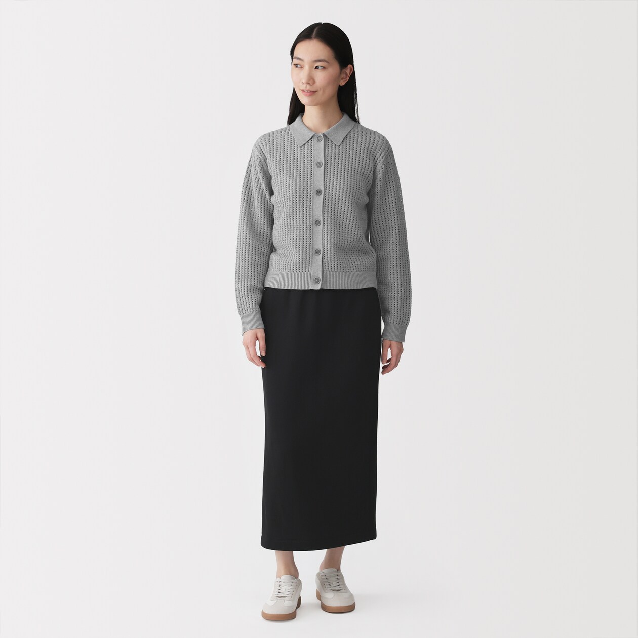 婦人　洗えるメッシュポロカーディガン