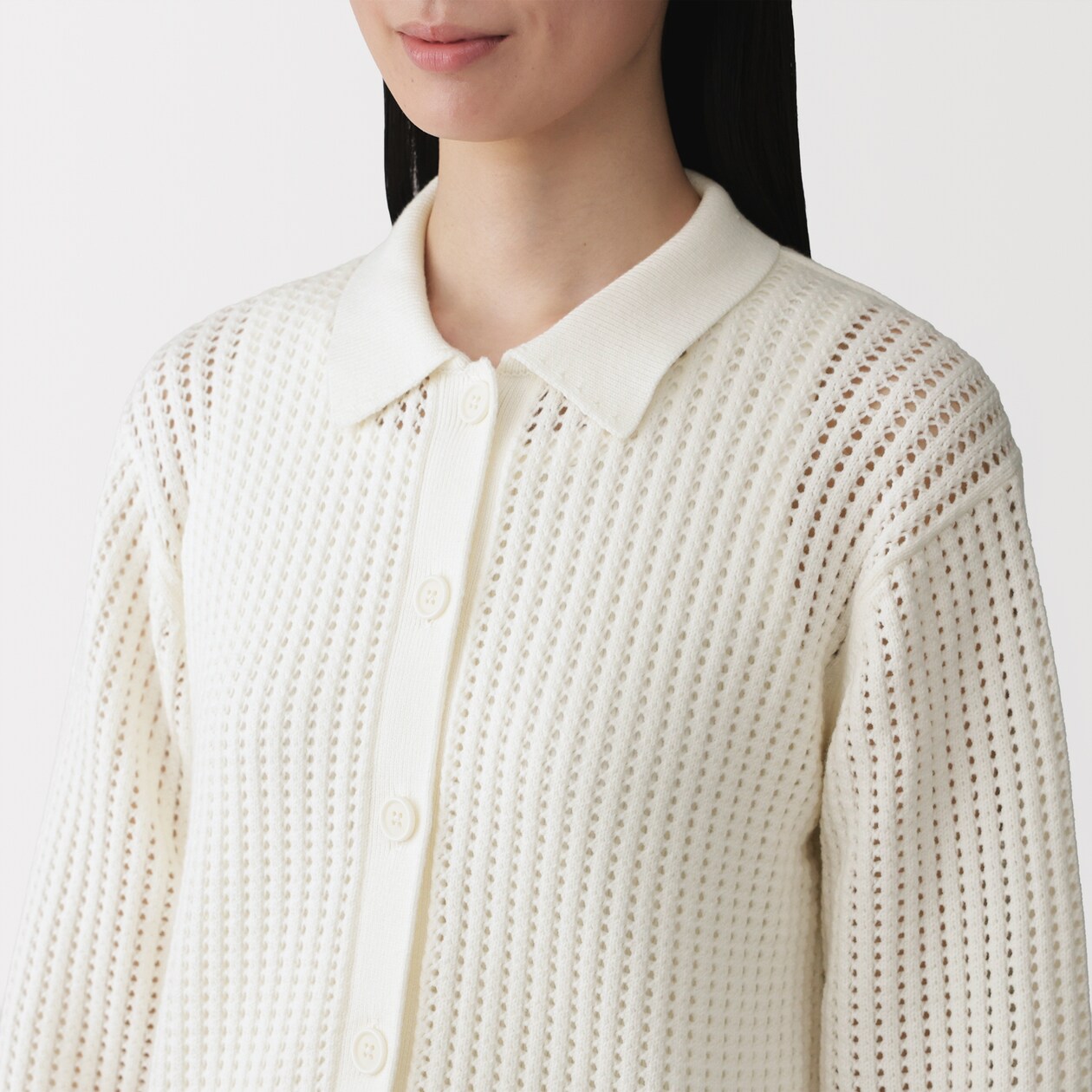 婦人　洗えるメッシュポロカーディガン