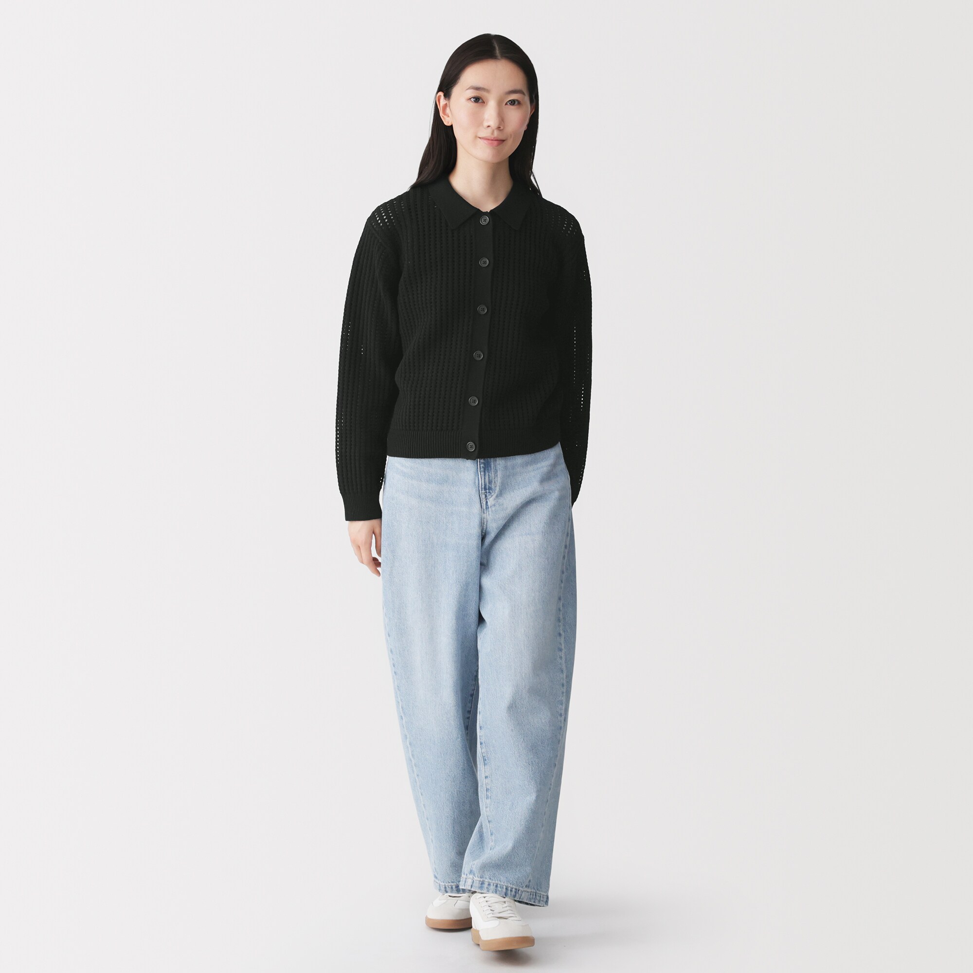 婦人　洗えるメッシュポロカーディガン