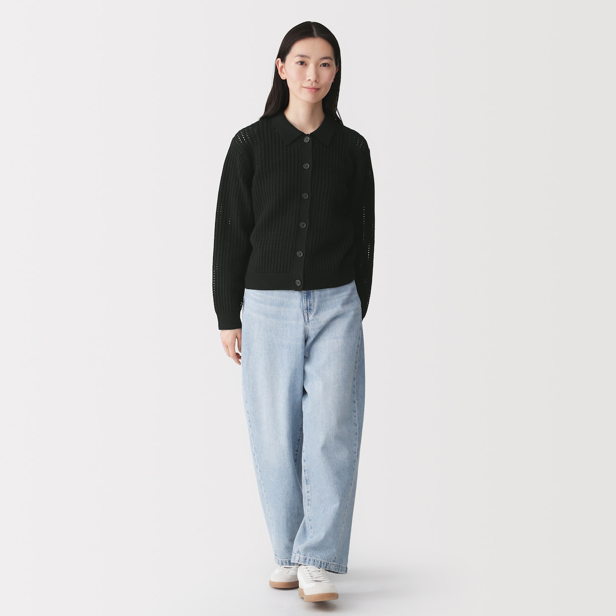 婦人　洗えるメッシュポロカーディガン