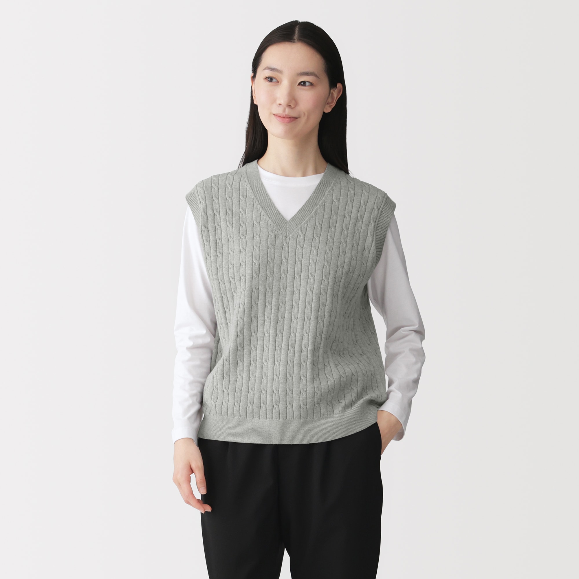 婦人 洗えるケーブル柄ベスト | 無印良品