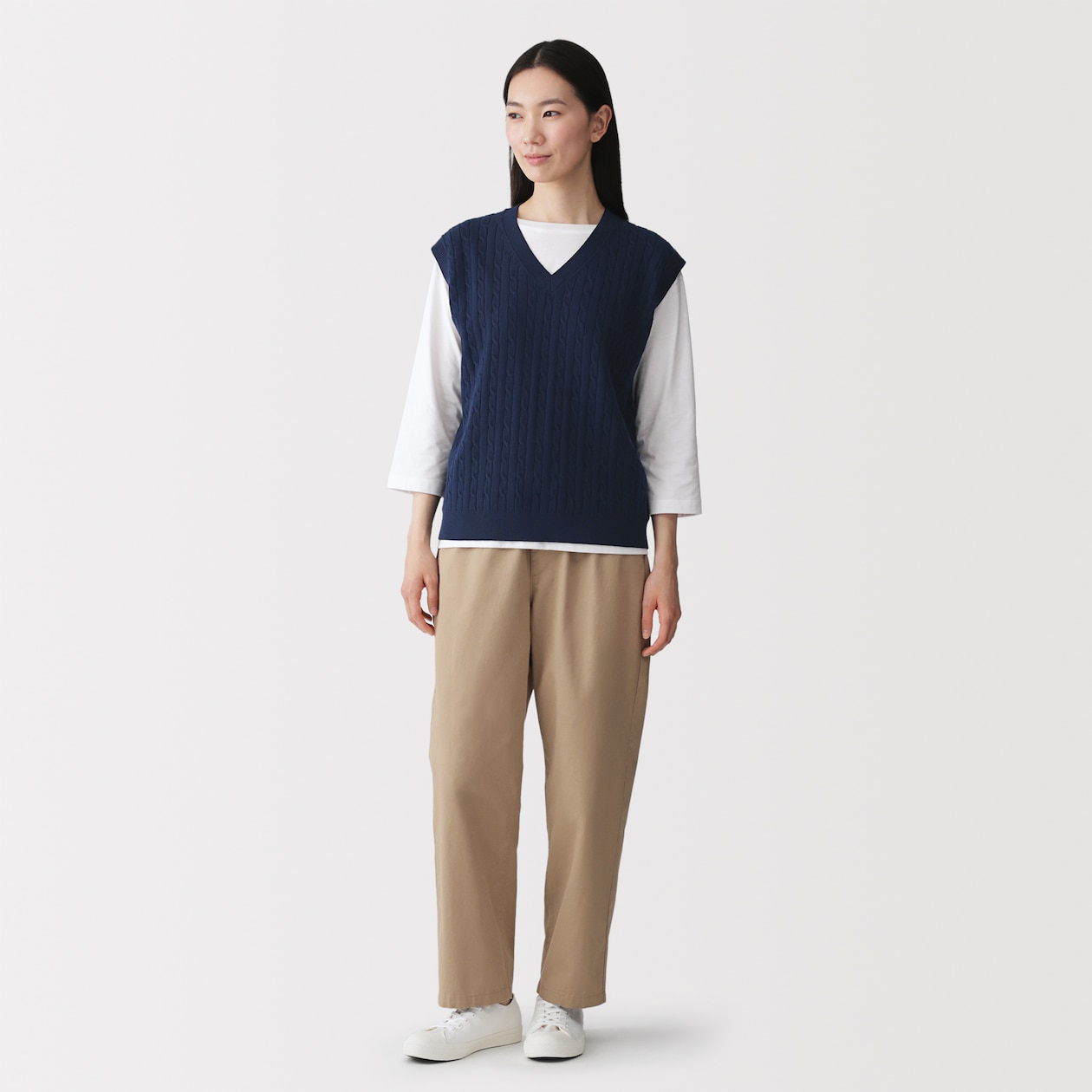 婦人　洗えるケーブル柄ベスト