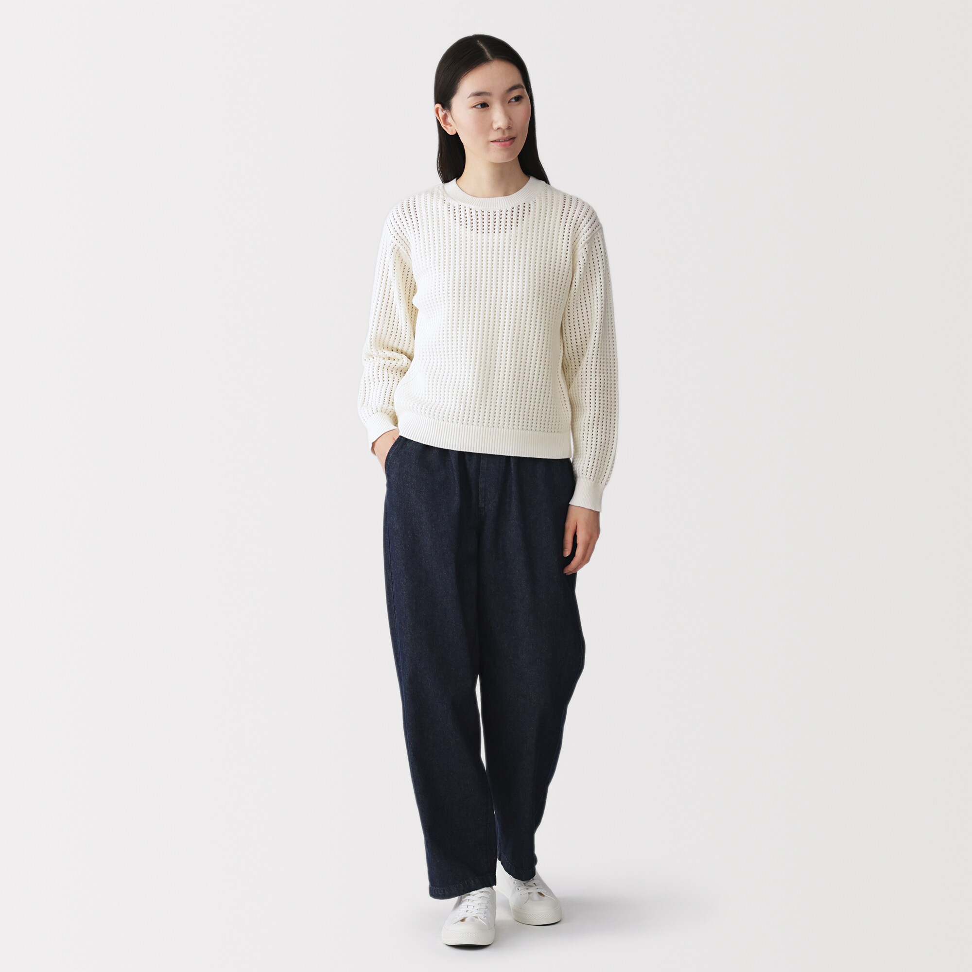 婦人 洗えるメッシュクルーネックセーター | 無印良品