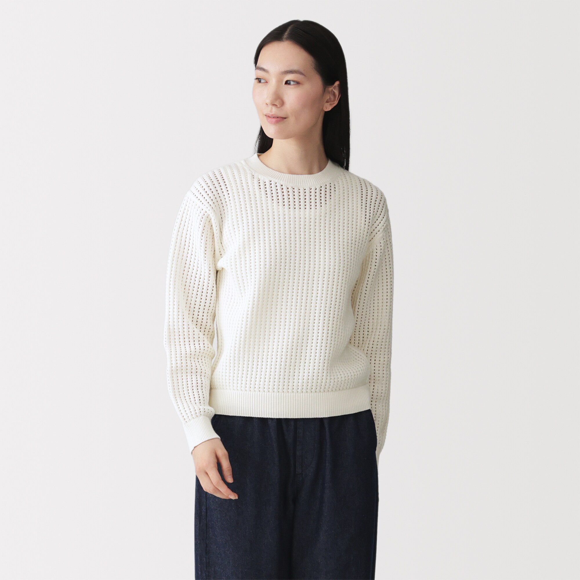 婦人　洗えるメッシュクルーネックセーター