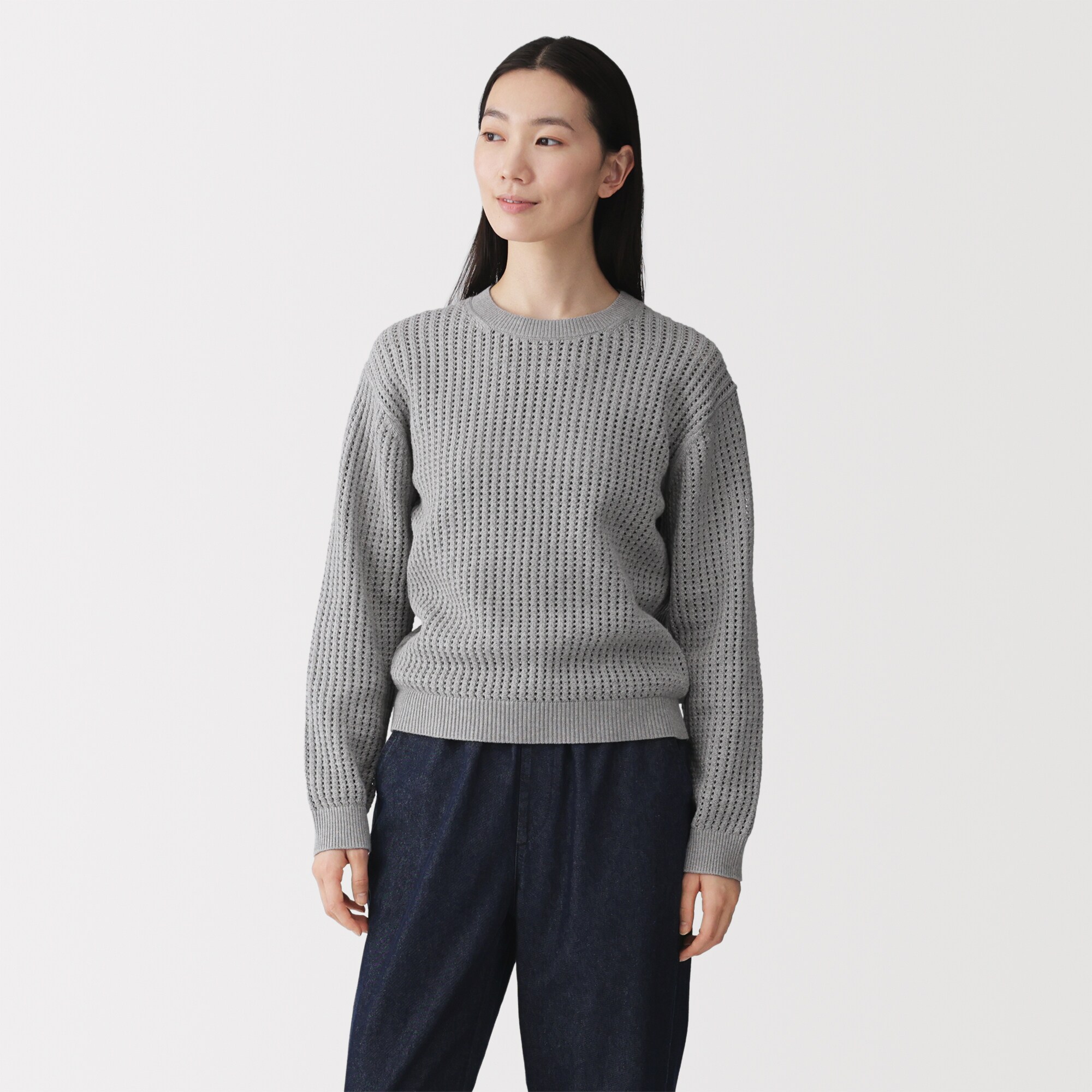 婦人　洗えるメッシュクルーネックセーター