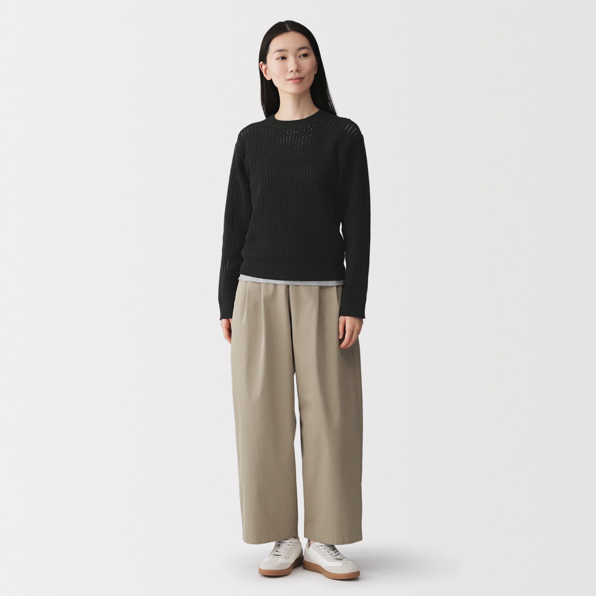 婦人　洗えるメッシュクルーネックセーター