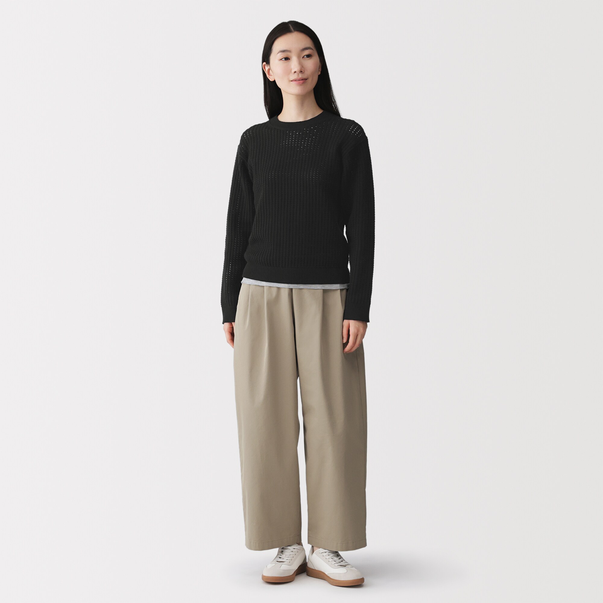 婦人　洗えるメッシュクルーネックセーター