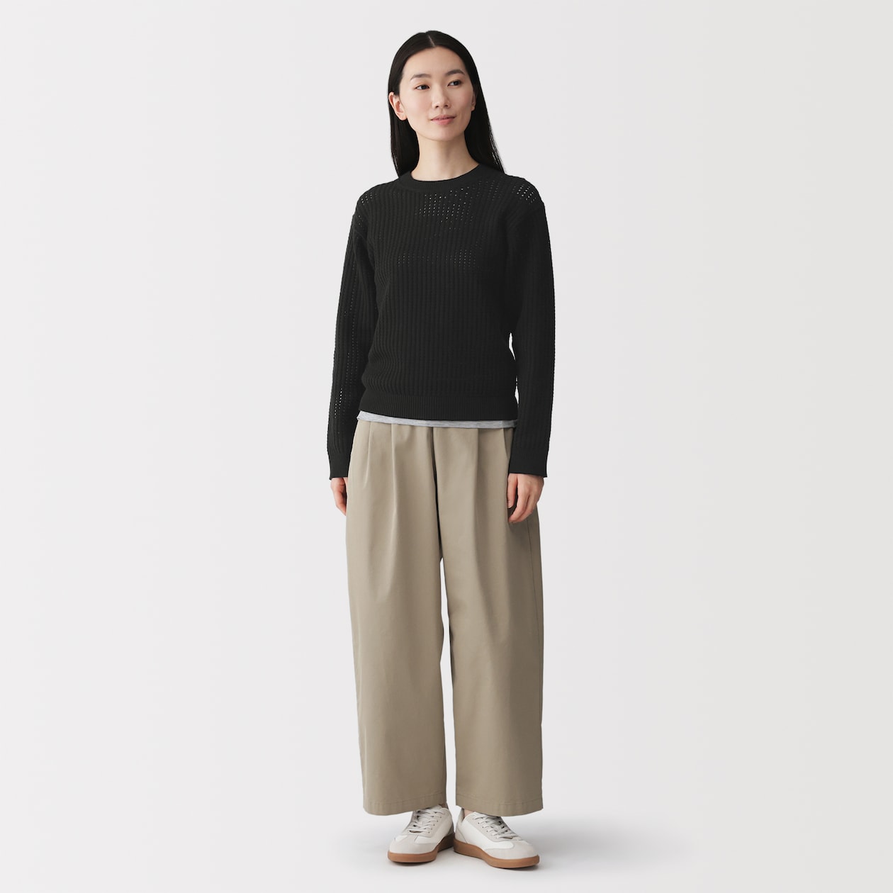 婦人　洗えるメッシュクルーネックセーター